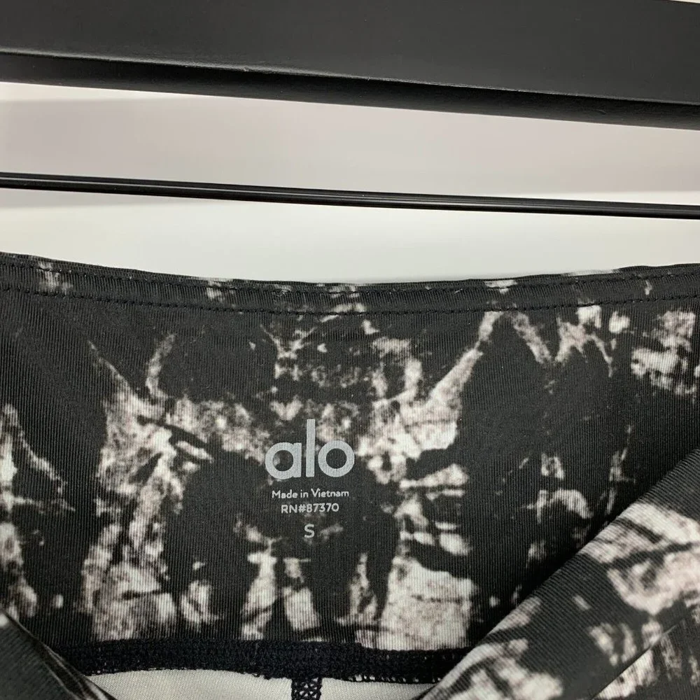 ALO Leggings Black White Marbled Tie Dye Mid Rise Full Length_4